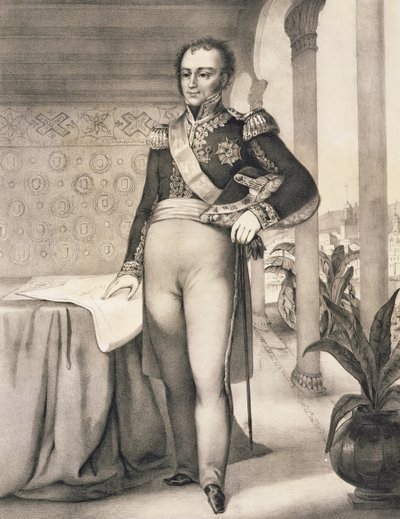 Portrait of the Comte de Bourmont (1773-1846), Commander-in-Chief of the Africa Expedition, from a volume commemorating the French Expeditionary Force which captured Algiers in 1830 by Leberthais
